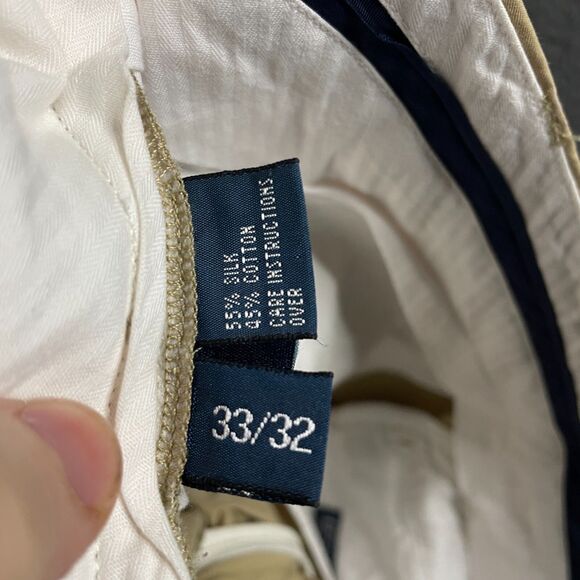 Vtg Polo Ralph Lauren Pants Mens 33x32 Beige Tan Straight Fit Silk Cotton Chino - Picture 6 of 13